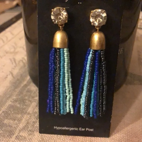 J. Crew Multi Blue Tassel Beaded Earrings - Picture 3 of 4